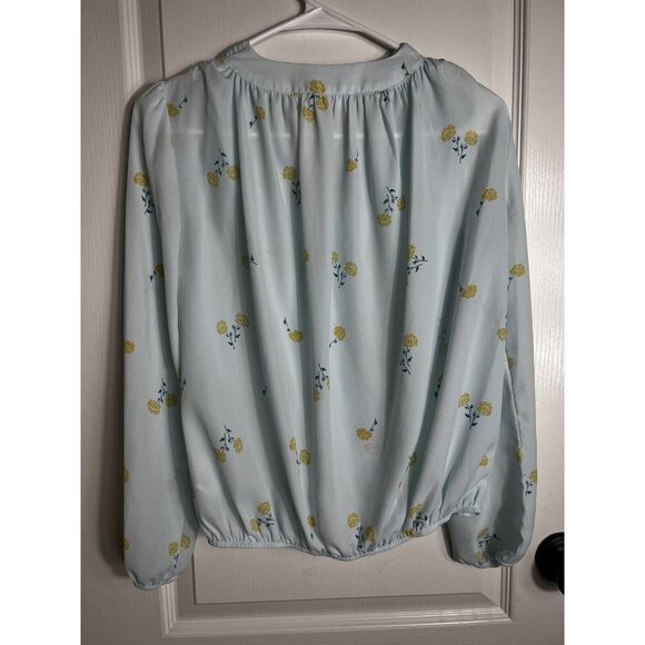 Elodie Long Sleeve Blouse Womens XS light blue green floral elastic waist/sleeve - Picture 7 of 14